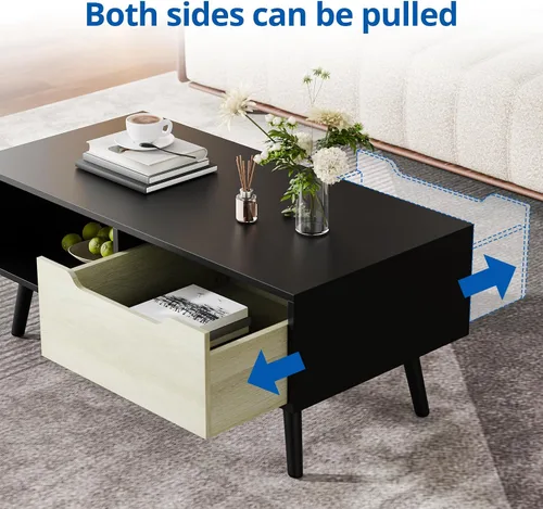 Vista 4 de Cozy Castle - Mesa de café moderna, mesa de cóctel de madera con almacenamiento, mesa minimalista para pasillo, mesa de café de mediados de siglo