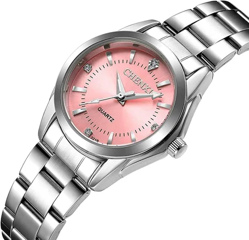 Vista 3 de Relojes analógicos de cuarzo plateado de acero inoxidable para mujer, reloj de vestir impermeable luminoso