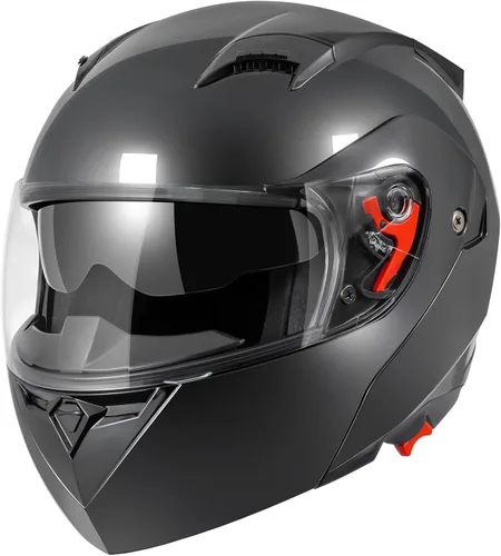Vista 2 de DOT Approved Modular Flip-Up Dual Visor Motorcycle Full Face Helmet for Adults Men & Women with 2 Removable Visors (1 Clear + 1 Tinted)，Suitable for