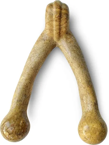 Vista 4 de Pet Qwerks Wishbone BarkBone - Juguete masticable de nailon para masticadores agresivos, sabor a mantequilla de maní, 8.25 pulgadas