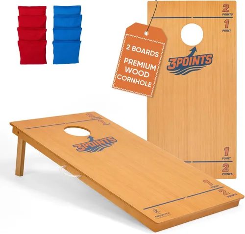 Vista 14 de Juego de tablas de cornhole de madera maciza, natural, 8 bolsas de frijoles Bald Eagle
