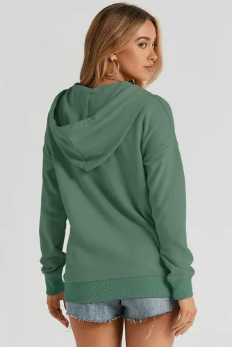 Vista 4 de Dokotoo Sudaderas con Capucha para Mujer 2025 con Cuello de Botón Cordón Ajustable Sudadera con Capucha Pullover Casual de Manga Larga Tops Camisetas