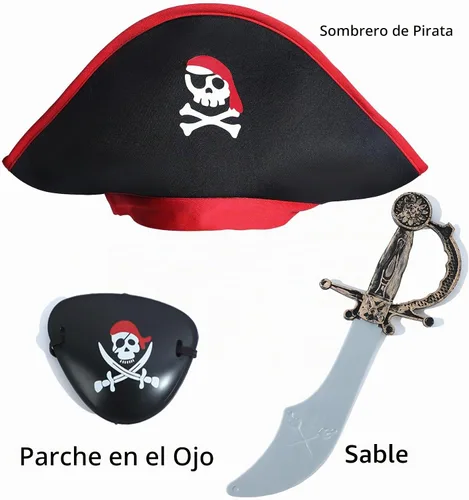 Vista 2 de Disfraz de pirata para niños con sombrero, parche en el ojo, Cutlass