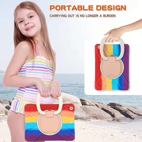 Vista 3 de Funda para iPad Air de 3ª generación – Funda resistente para niños con soporte giratorio, soporte para lápices y correa de transporte para iPad