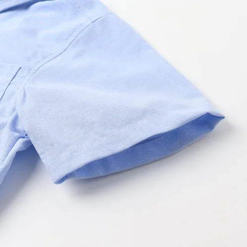 Vista 6 de Spring&Gege Camisa Oxford de manga corta para niños de algodón sólido con botones (4-14 años)