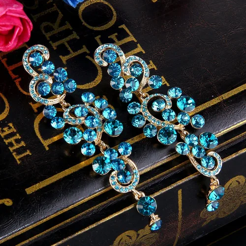 Vista 4 de BriLove Aretes colgantes huecos de cristal para mujer, bohemios, bohemios, para boda, Cristal
