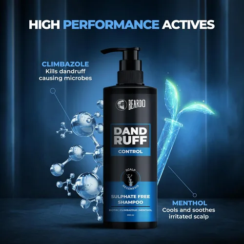 Vista 5 de BEARDO Champú sin sulfato para control de la caspa para hombres, 6.8 fl oz, champú anticaspa, biotina, climbazol, mentol, champú para cabello graso