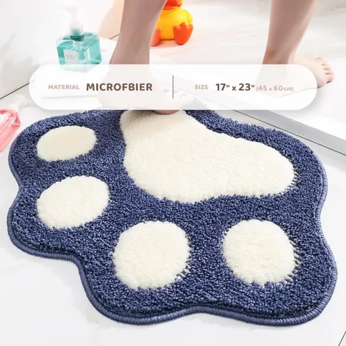 Vista 2 de Molesun Alfombra de baño con forma de pata, bonita alfombra de baño antideslizante, de microfibra suave, absorbente de agua, gruesa, lavable a Azul