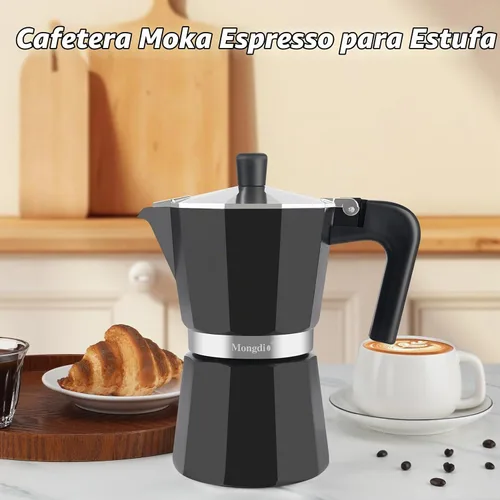 Vista 8 de Mongdio - Cafetera de café espresso para estufa Moka, Cafetera Cubana para estufa, Cafetera Mocha Greca Italiana, para 6 tazas de espresso, 10 onzas