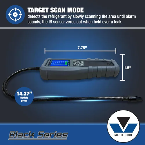 Vista 4 de Detector de fugas de refrigerante infrarrojo de serie negra Mastercool 55600-A – Sensor IR de 10 años, selección inteligente de refrigerante