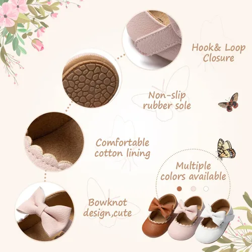 Vista 5 de HsdsBebe Zapatos planos Mary Jane para bebés y niñas, suela suave, antideslizante, con lazo, suela suave, para los primeros pasos, zapatos de vestir