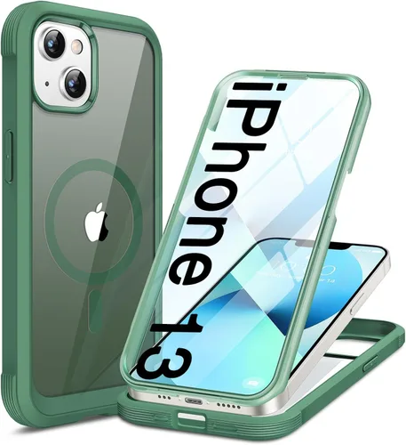 Vista 206 de Miracase - Funda magnética para iPhone 13 Pro Max de 6.7 pulgadas (compatible con MagSafe), transparente, completo, protector de pantalla de vidrio