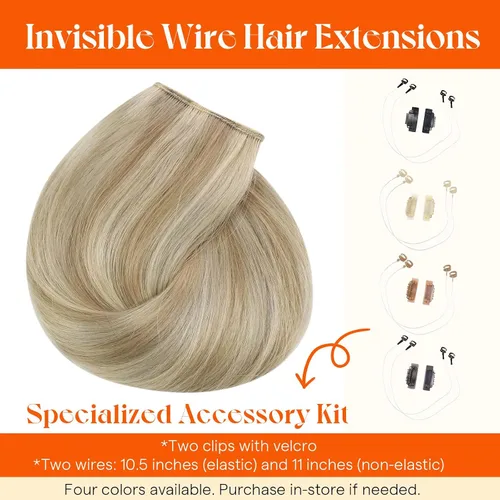 Vista 5 de Sunny - Extensiones de cabello humano real, con cable/hilo y clips ajustables, aplicación invisible, 2.82 onzas, 12 pulgadas, color rubio cenizo