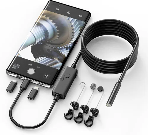 Vista 10 de Cámara endoscopio HD 1920P de 9.8 pies con luz, boroscopio con 8 luces LED ajustables, USB tipo C, cámara de inspección con cable de serpiente