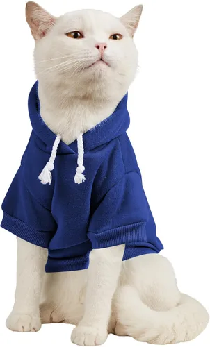 Vista 29 de QWINEE Sudadera básica con capucha para perro, suéter cálido para gatos, ropa para mascotas para Chihuahua, cachorro, gatito, perros pequeños