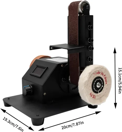 Vista 4 de Mini lijadora de banda de 350 W Lijadora de banda eléctrica Máquina de pulido de correa de pulido eléctrico, máquina lijadora de banco pequeño DIY