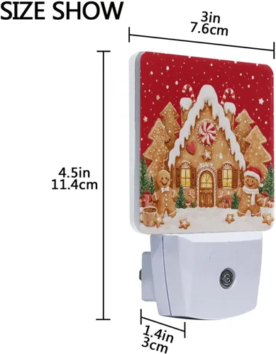 Vista 3 de Vdsrup Christmas Gingerbread Man (2) Night Light Set of 2 Plug-in LED Nightlights Auto Dusk-to-Dawn Sensor Lamp for Adults in Bedroom Bathroom Multi