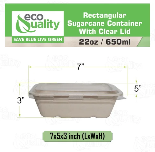 Vista 3 de EcoQuality Cuencos desechables de 22 onzas con tapas transparentes, cuencos rectangulares de papel biodegradable de fibra de caña de azúcar
