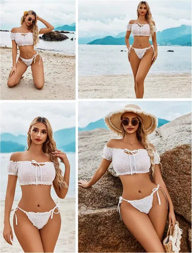 Vista 35 de Avidlove - Conjunto de brasier y braga con volantes, conjunto de lencería tipo babydoll de malla