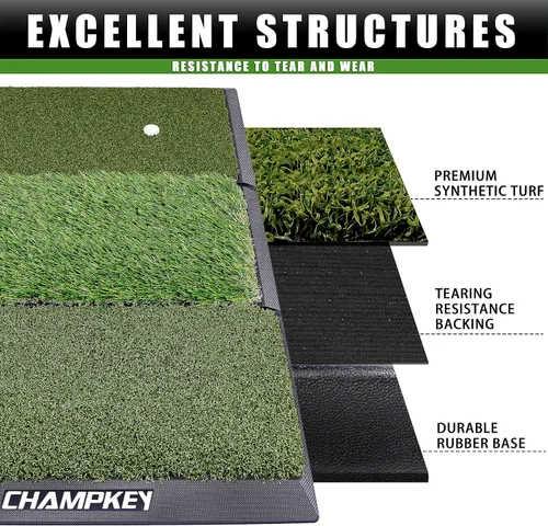 Vista 2 de CHAMPKEY Alfombrilla profesional de golf Tri-Turf Alfombrilla de práctica de goma resistente ideal para entrenamiento en interiores y exteriores