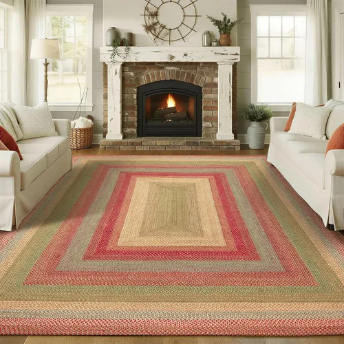 Vista 152 de Homespice Apple Pie - Alfombra ovalada roja de 2 x 3 pies, alfombra de cocina trenzada para decoración primitiva y rústica, reversible, yute sin