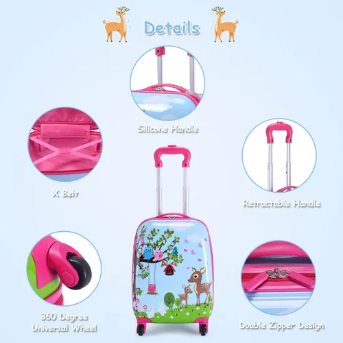 Vista 2 de GYMAX Juego de equipaje de mano para niños, maleta con ruedas de 12 y 16 pulgadas, 2 piezas