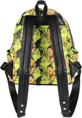 Vista 4 de Loungefly Dr. Seuss The Grinch and Max - Mini mochila de piel sintética con estampado completo, Multi colorido, Viajar