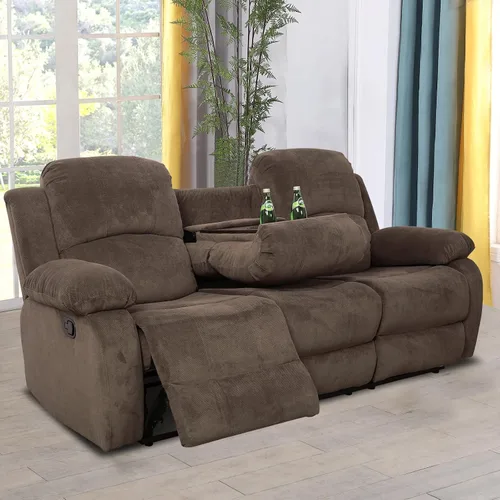 Vista 46 de Sofá reclinable manual moderno, sofá reclinable de cuero de 3 plazas, sofá reclinable de sala de estar, sofá con portavasos y mesa abatible