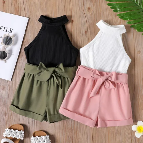 Vista 6 de KIDLAGA Conjunto de camiseta de manga corta floral y pantalones cortos de verano con bolsillos en la cintura, ropa para niÃ±a 4-7T