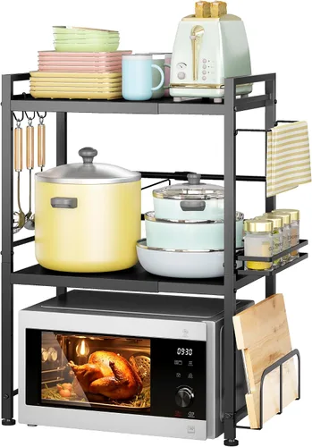 Vista 9 de DOLALIKE Estante para horno de microondas, soporte expandible para microondas, organizador de encimera de cocina, almacenamiento de utensilios