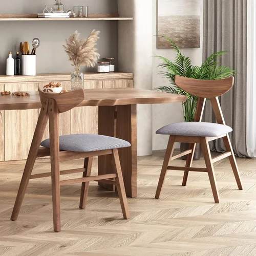 Vista 2 de Christopher Knight Home Stocker - Sillas de comedor tapizadas, color gris oscuro/nogal (juego de 2)