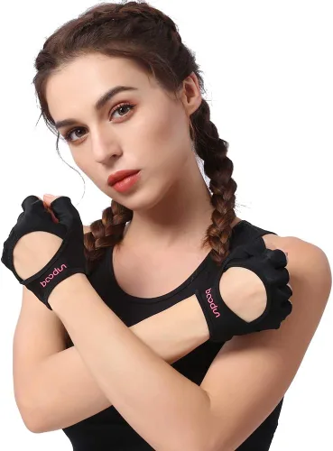 Vista 2 de Anser 7150282 Guantes cortos sin dedos para mujer, medio dedo, para yoga, gimnasio, fitness, entrenamiento de culturismo