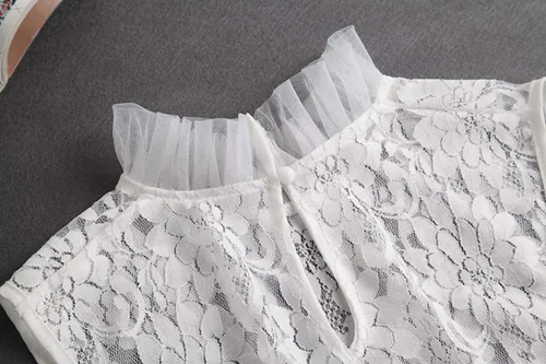 Vista 3 de YAKEF Mujeres Niñas Lotus Leaf Stand Collar falso desmontable media camisa blusa cuello de algodón