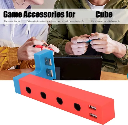 Vista 2 de Adaptador de controlador Gamecube para Switch Wii UPC con 4 puertos adaptador de controlador con cable con 2 puertos USB para Plug and Play