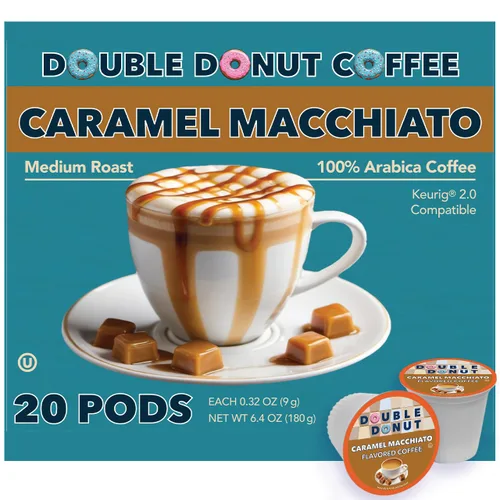 Vista 94 de Double Donut Coffee Cápsulas de Café Half Caff, Cápsulas de Café de Media Cafeína de Porción Individual para Cafeteras Keurig K Cup, Tostado Medio