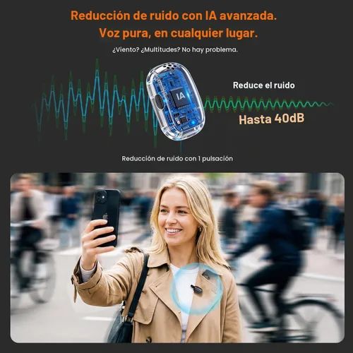 Vista 3 de Saramonic Micrófono inalámbrico Air SE para iPhone y Android, receptor dual (USB-C + Lightning), cancelación de ruido AI, 48 kHz/24 bits