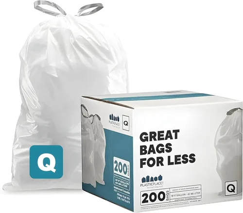 Vista 10 de Plasticplace Revestimientos para botes de basura con aroma a lavanda y vainilla suave con cordón blanco, compatibles con Code Q (200 unidades) │