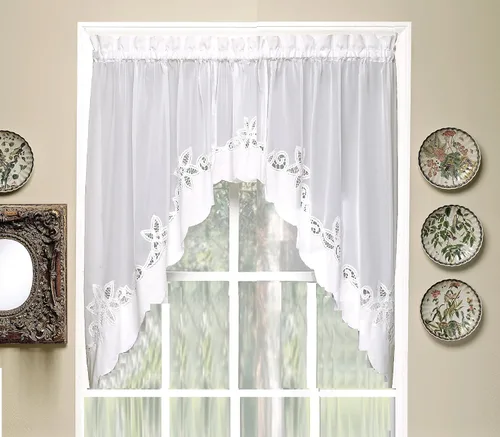 Vista 9 de Today's Curtain Plymouth Classic Battenburg - Cenefa transparente con apliques, 14 pulgadas, color crudo