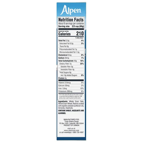 Vista 8 de Cereales Alpen, sin azúcar añadido, 14 oz (Paquete de 6)