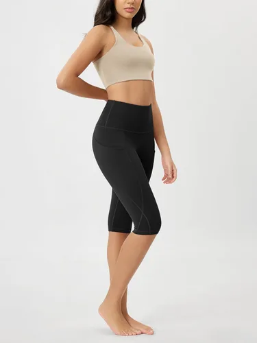 Vista 4 de ODODOS - Leggings tipo capri de mujer, no se traslucen y modelan el abdomen, con cintura alta y bolsillos para hacer yoga, atletismo, ejercicio