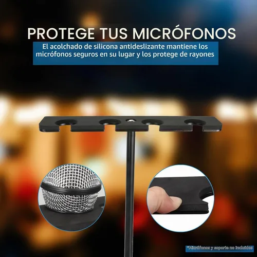Vista 4 de Soporte de micrófono múltiple para soporte de micrófono, organizador de micrófono múltiple y pantalla para micrófonos con cable e inalámbricos