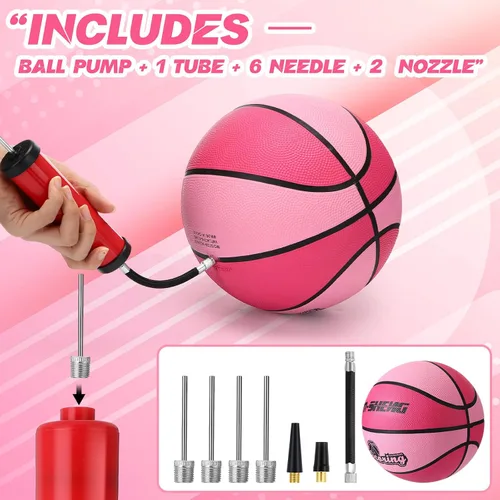 Vista 3 de Soulchen 6 pelotas de baloncesto oficiales tamaño 5 a granel color rosa para niñas con bomba y bolsa de red para adultos, deportes en interiores