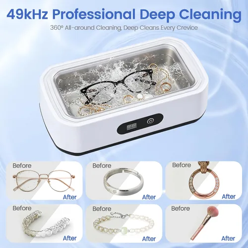 Vista 3 de Limpiador ultrasónico de joyas, máquina de limpieza ultrasónica de 49 KHz para joyas, gafas, anillos, correa de reloj, retenedor de dentaduras