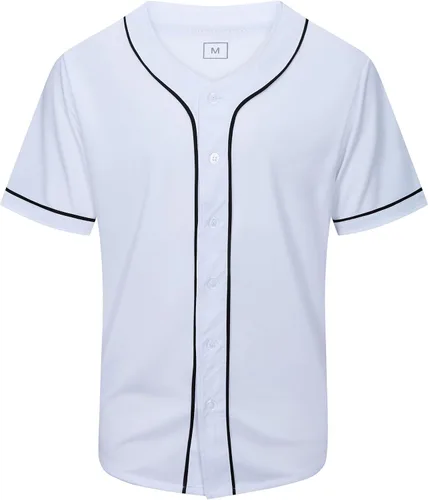 Vista 9 de Camisa de béisbol lisa en blanco, camisas de manga corta con botones, uniforme deportivo de hip hop para hombres y mujeres adultos