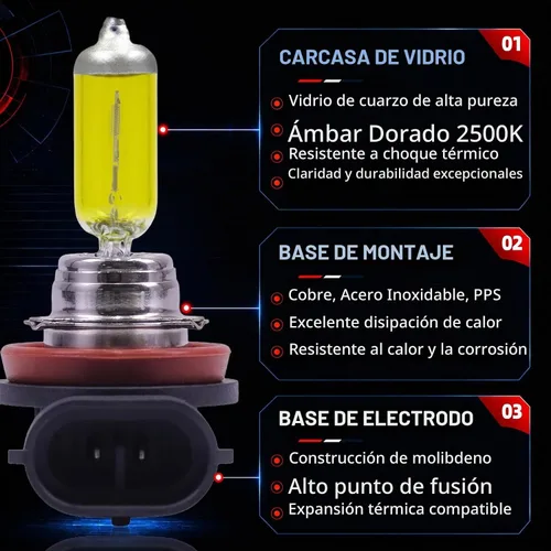 Vista 2 de Sinoparcel H11 Bombilla halógena antiniebla 2500K ámbar 2PCS