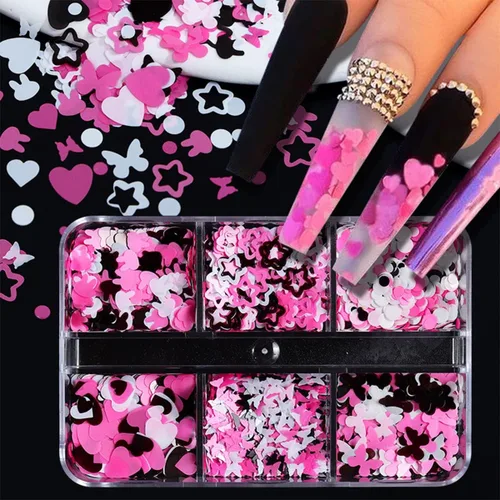 Vista 9 de Calcomanías de uñas con purpurina en forma de corazón 3D, diseño brillante para decoración de uñas acrílicas, dijes, decoración de uñas, accesorios
