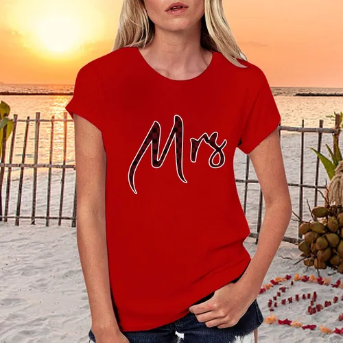 Vista 3 de Camiseta de manga corta unisex con estampado de letras a juego para parejas, para San Valentín