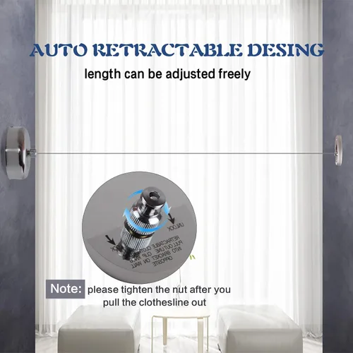 Vista 5 de Tendedero retráctil de acero inoxidable 304 duradero con cuerda ajustable resistente, línea de ropa de ducha para exteriores e interiores