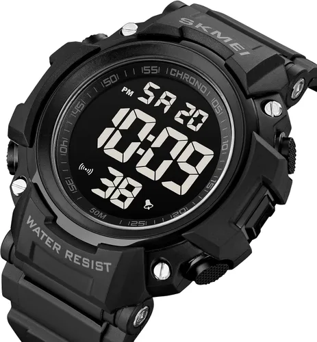 Vista 3 de Fanmis Reloj digital digital multifunción para hombre, electrónico, impermeable, con alarma, reloj deportivo de cuarzo, Azul Patchwork