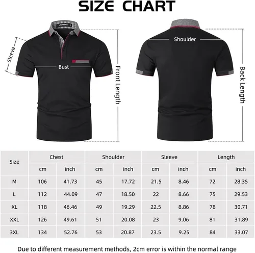 Vista 3 de LIUPMWE Camisas polo para hombre con bolsillo, elegante, a cuadros, de algodón, de manga corta, camisetas de golf